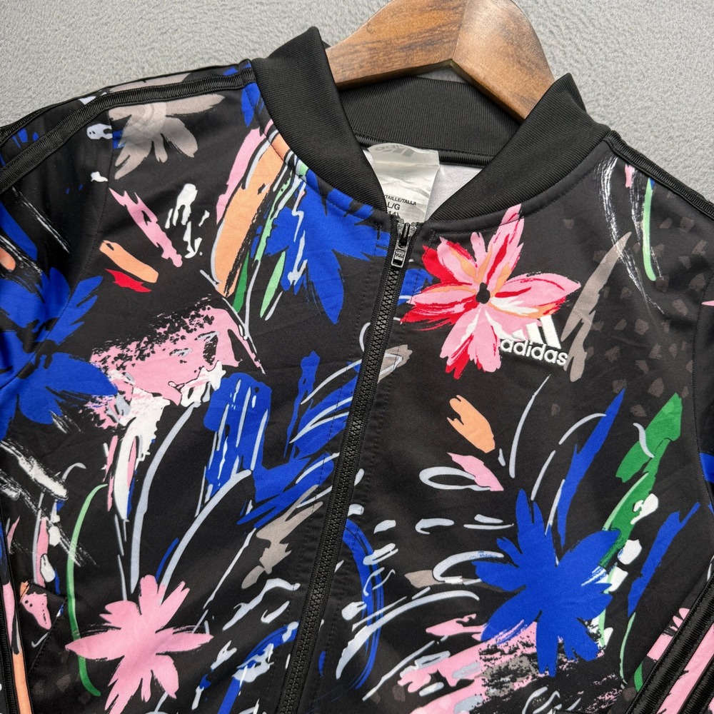 Adidas Floral Track Jacket L/G(14) Multicolor Full Zip Trefoil Logo Bomber Sport